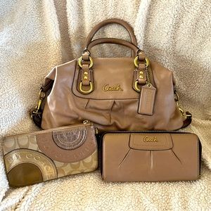 Coach Gold Leather Satchel with Wallet and Wristlet